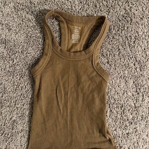 Intimately Free Free People Size M/L Ribbed Brown Racerback Tank Top, Cropped